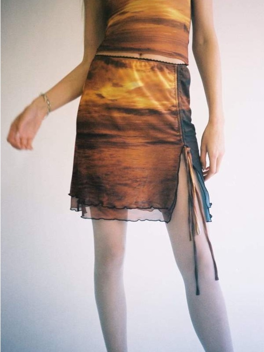 PRISCAVera Double Mesh Mini Skirt Sunset